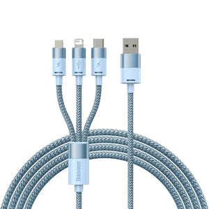 3-in-1 USB cables with USB-C, Lightning, and Micro USB connectors—charge multiple devices quickly and conveniently at home, work, or on the go.