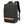 Black travel backpack side view with adjustable shoulder straps and front zip pocket.