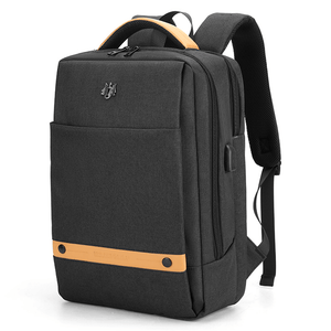 Black travel backpack side view with adjustable shoulder straps and front zip pocket.