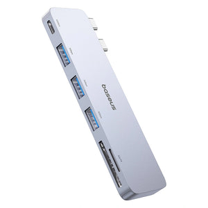 White USB hub with multiple ports on a white background
