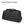 Black toiletry bag with curved handle, double front panels, and textured surface