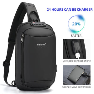 TIGERNU S8100 Compact Waterproof Crossbody Bag with USB Charging Port