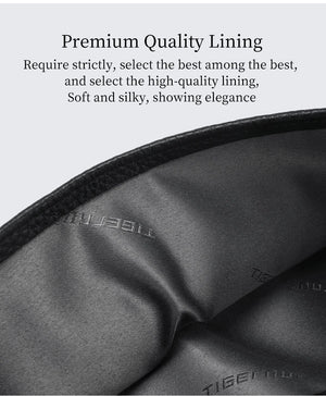 Black leather interior lining with stitched branding on a long wallet