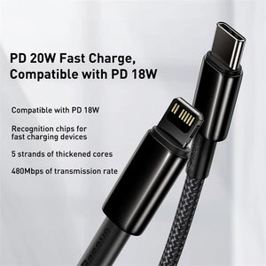 BASEUS Tungsten Gold 20W USB-C to Lightning Fast Charging Cable