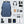 Blue travel backpack with front zipper pocket and cushioned back; accessories shown