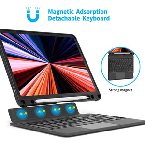 Magnet-detachable Bluetooth keyboard case, dark textured front cover and keyboard