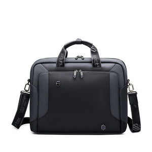 Protective waterproof laptop bag, dark black with two top handles and adjustable shoulder straps