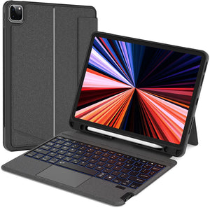 WiWU Bluetooth keyboard case with iPad shown, dark textured folio and full keyboard
