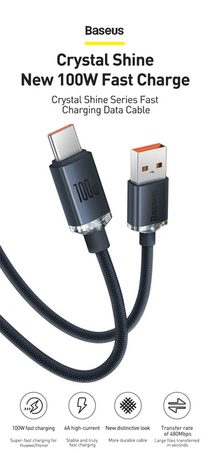 BASEUS Crystal Shine Series 100W USB-C to USB-A Fast Charging Cable