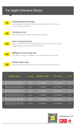 BASEUS Crystal Shine Series 2.4A USB-A to Lightning Fast Charging Cable