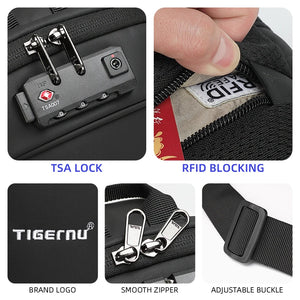 TIGERNU S8100 Compact Waterproof Crossbody Bag with USB Charging Port