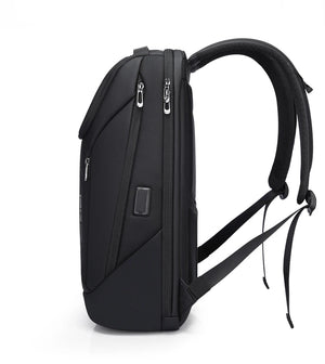 Black backpack with adjustable shoulder straps and side compartments with zippers