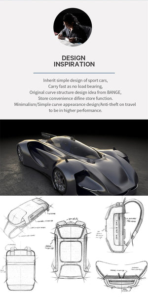 Black sling bag design inspiration with sketches and angled product concept drawings