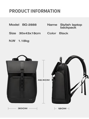 Black laptop backpack with front pockets and adjustable straps