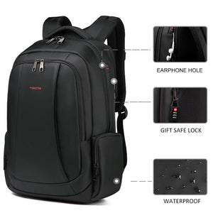 TIGERNU B3143 Large Capacity Waterproof Travel Backpack with USB Charging Port