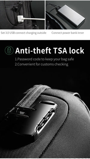Black crossbody bag with anti-theft TSA lock on zipper pull