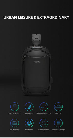 TIGERNU S8100 Compact Waterproof Crossbody Bag with USB Charging Port