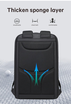 Black backpack back panel with thick padded sponge layer for comfort