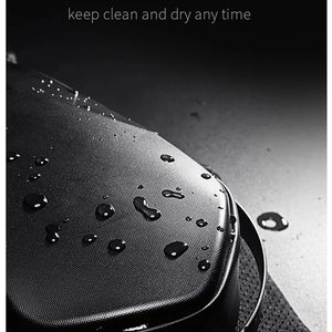 Black waterproof crossbody bag fabric with water droplets on the surface