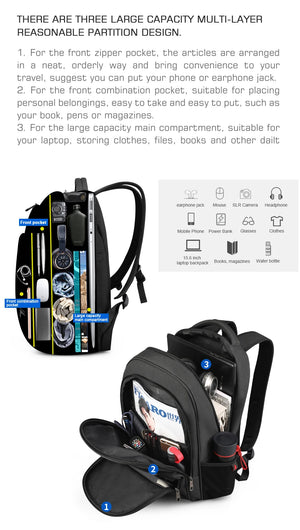 TIGERNU B3893 Large Capacity Waterproof Travel Backpack with USB Charging Port