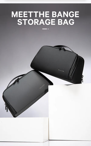 Two black storage bags with top handles and zip closures, shown stacked for comparison.