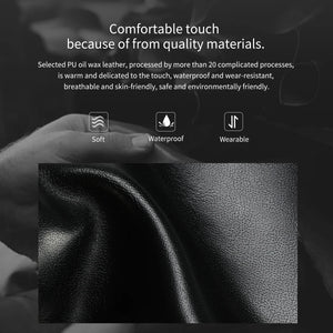 PU leather wallet surface detail in black with subtle pebble texture and Tigernu style