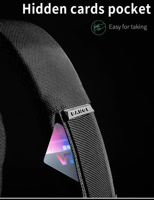 Black crossbody bag with hidden card pocket slot near the strap