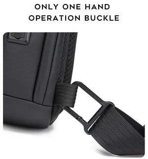 Crossbody bag strap buckle closure with adjustable webbing and metal hardware