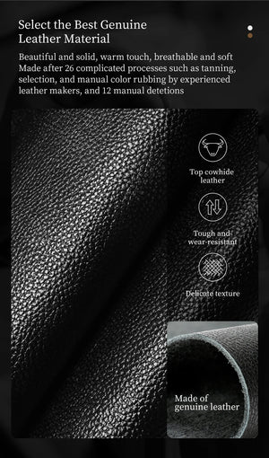 Black genuine leather wallet close-up showing textured grain detail
