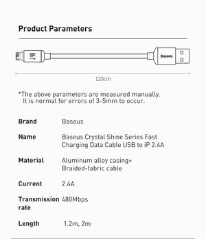 BASEUS Crystal Shine Series 2.4A USB-A to Lightning Fast Charging Cable