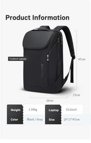 Black backpack with top handle and front organization pocket