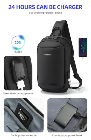 TIGERNU S8100 Compact Waterproof Crossbody Bag with USB Charging Port