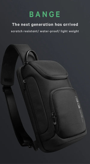 Black compact crossbody bag with curved flap front and zip pocket