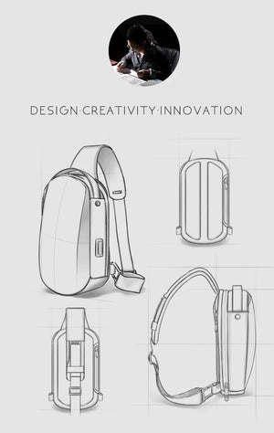Compact crossbody bag design views with adjustable shoulder strap and side pocket