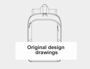 Black backpack outline design drawing with top handle and zip front compartment