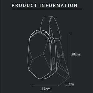 Black compact crossbody bag size diagram, 17cm x 11cm x 30cm