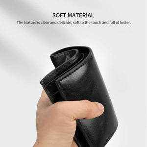 Black PU leather slim wallet/card holder with stitched edge and rolled-over front