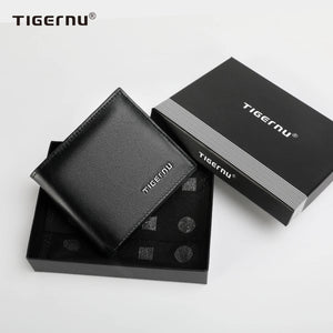 Tigernu black slim PU leather card holder wallet with stitched edges and logo