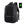 Black backpack with front zip pocket and USB charging cable connected to a tablet.