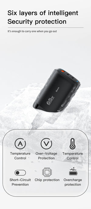 ESSAGER 65W GaN USB Charger with PPS 45W, 25W, QC3.0 and PD3.0 - Black