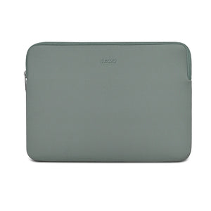 Laptop and tablet sleeve, sage green-gray exterior with zip closure and WIWU logo.