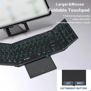 JOMAA Backlit Foldable Rechargeable Wireless Keyboard with Touchpad