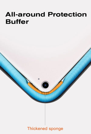 Black laptop sleeve with blue padded edge and rounded corner, zipper seam visible.