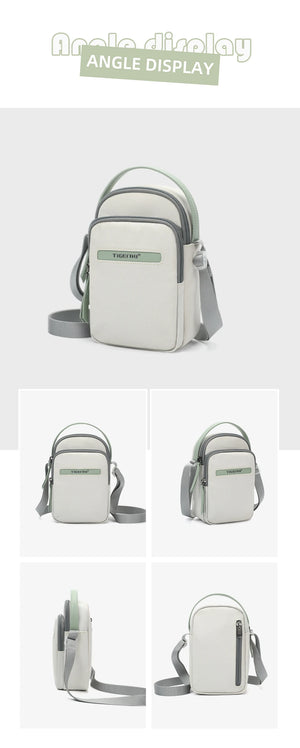 TIGERNU S8810 compact waterproof crossbody bag, light gray/cream, adjustable strap