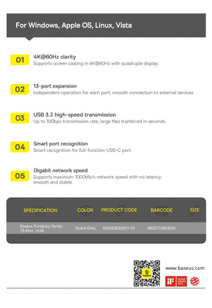 BASEUS PortalJoy Series 13in1 USB-C Multiport Adapter and USB Hub
