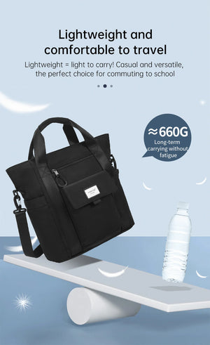 Lightweight waterproof backpack with top handle, front flap pocket, and side release strap