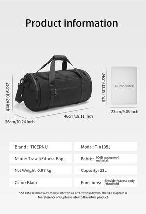 TIGERNU N1051 Large Capacity Waterproof Duffle and Sports Bag