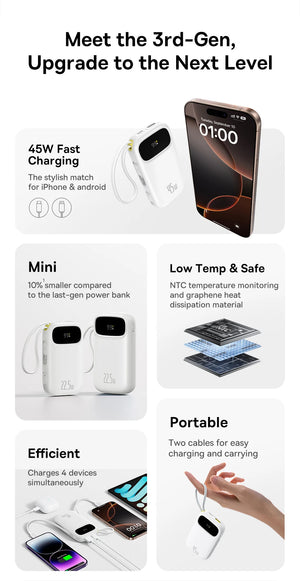 BASEUS QPow3 Fast Charging Power Bank with Built-In Cable
