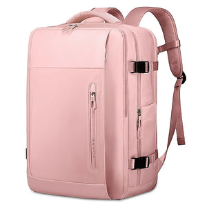 BANGE large capacity waterproof travel backpack in light pink with front zip pocket