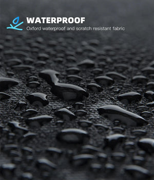 Close-up of black Oxford waterproof fabric texture on a crossbody messenger bag